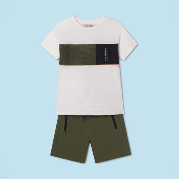 CREAM & ARMY GREEN SHORT SET