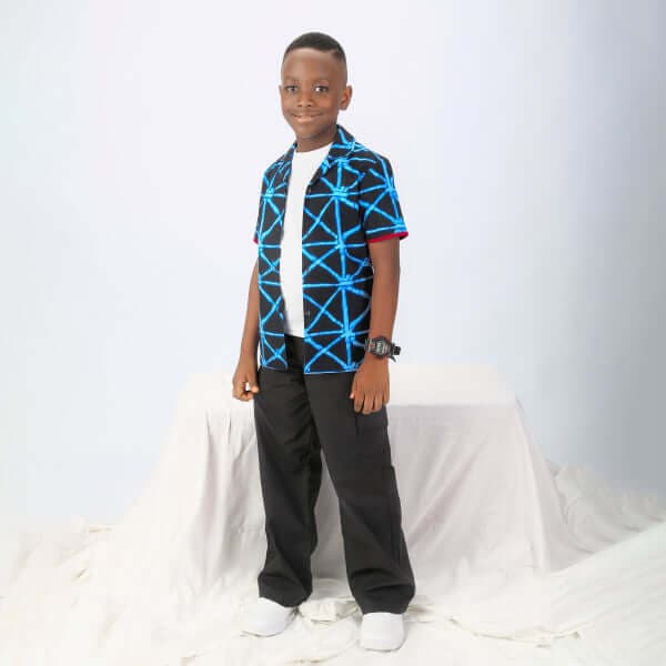 BLUE ADIRE PRINT S/S SHIRT