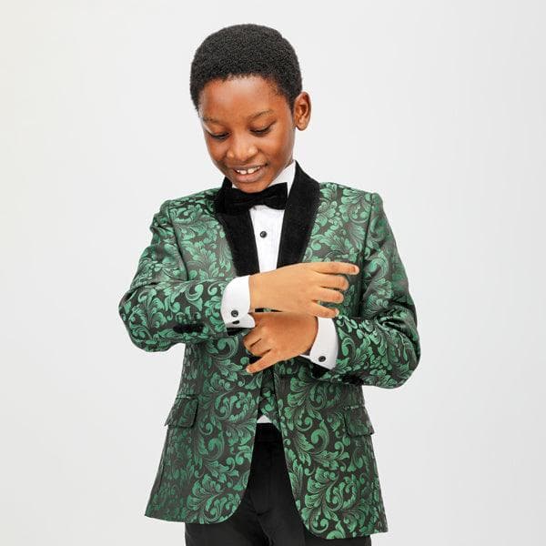 GREEN DAMASK 3PC SUIT WITH BOW-TIE