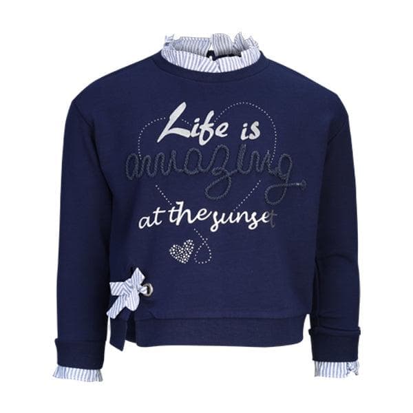 BLUE L/S LETTERING PULLOVER T-SHIRT