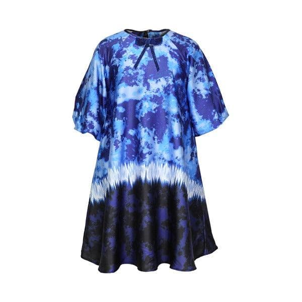 NAVY BLUE RAGLAN SLEEVES A-LINE DRESS WITH VELVET TAPES AND SCARF
