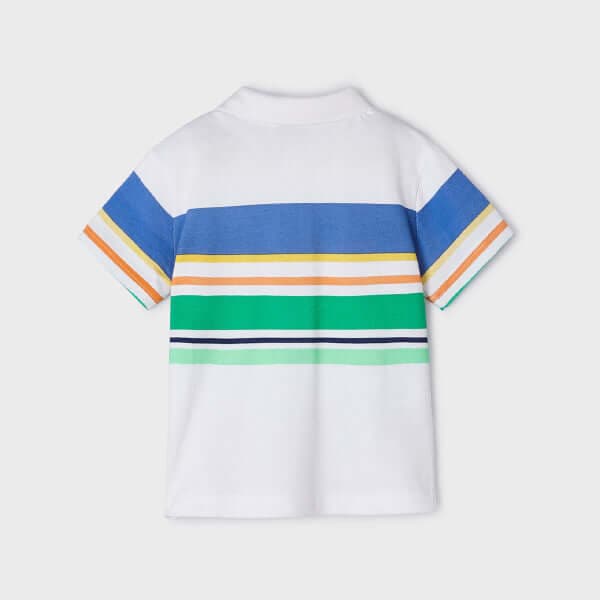 WHITE & MULTICOLOUR STRIPED S/S POLO