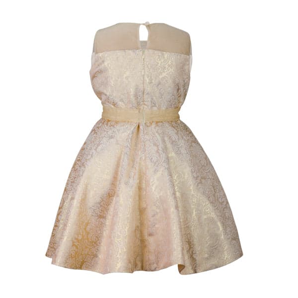 GOLD & CREAM FLORAL DAMASK FLARE DRESS