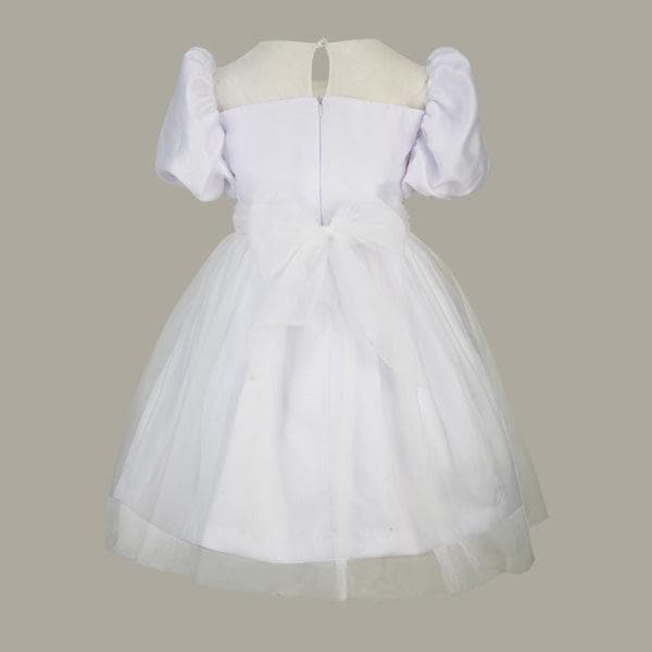 WHITE BEADED NET DRESS WITH HAIRBOW