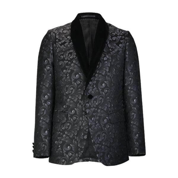 BLACK/GREY DAMASK 3PC SUIT WITH BOW-TIE
