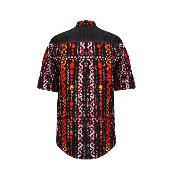 RED BLACK S/S NEHRU COLLAR SPIRAL SHIRT