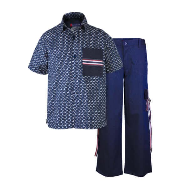NAVY BLUE FLORAL S/S SHIRT & CARGO PANT SET