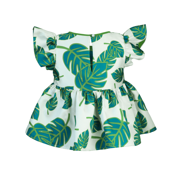 GREEN & WHITE PUFF SLEEVE BLOUSE & SHORT SET
