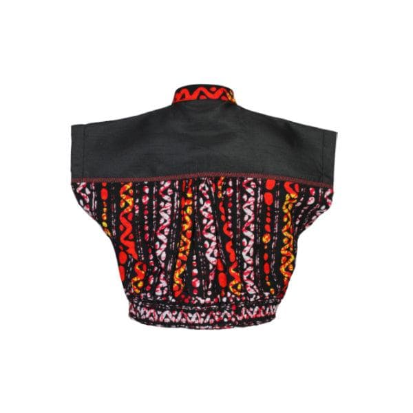 RED BLACK KIMONO SPIRAL NEHRU COLLAR BLOUSE