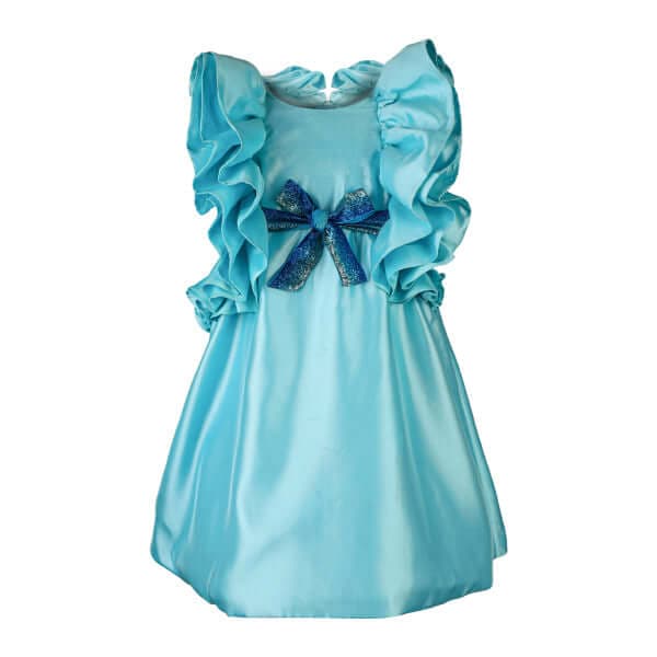 AQUA BLUE FLOUNCE SLEEVE SWING DRESS Image