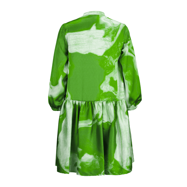 GREEN SILK NEHRU COLLAR SWING DRESS