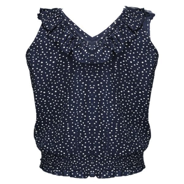 NAVY DOTTED V-NECK BLOUSE