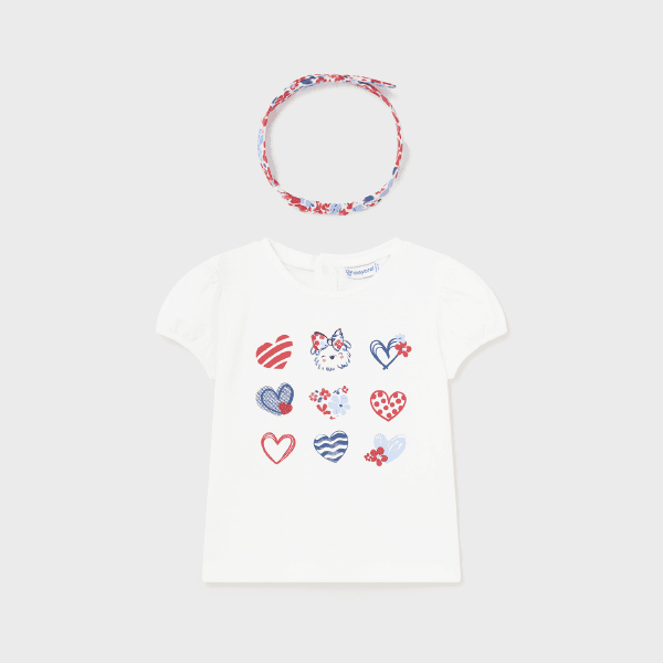 WHITE PRINT BLOUSE WITH HAIRBOW