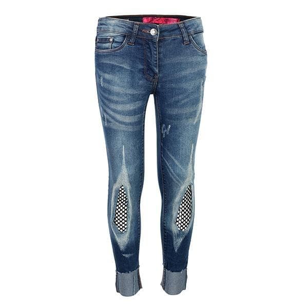 DENIM TURN UP RIPPED TROUSER
