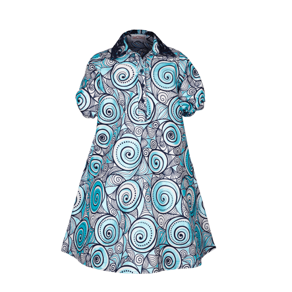 SKY BLUE SPIRAL PRINT ANKARA A-LINE SWING DRESS