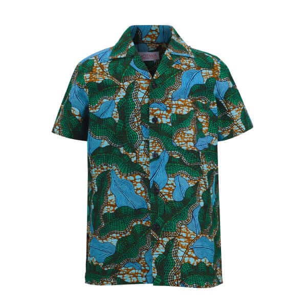 GREEN ANKARA CUBAN COLLAR S/S SHIRT