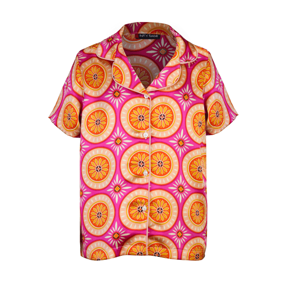 ORANGE & PEACH S/S SILK CUBAN SHIRT & TROUSER SET