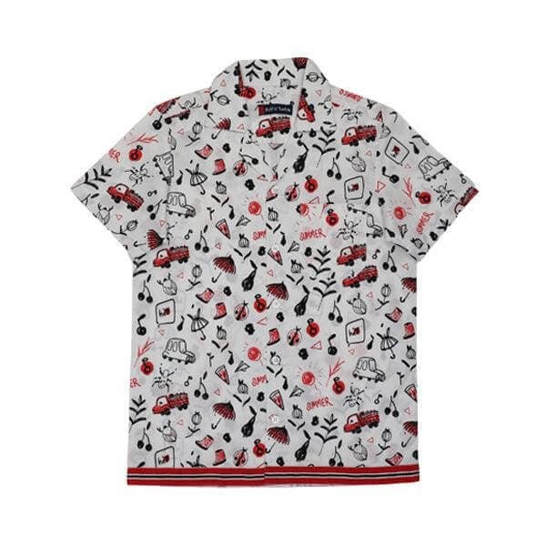 RED L/S & WHITE DOODLE S/S SHIRT SET