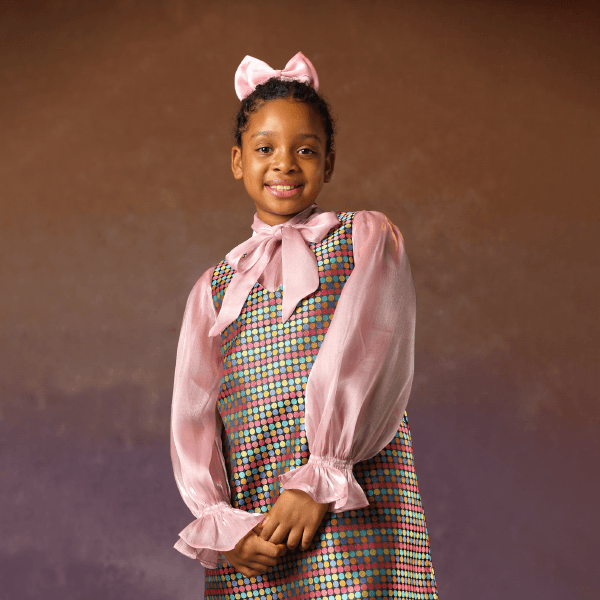 BLUSH PINK POLKA DOT ORGANZA AND DAMASK DRESS SET