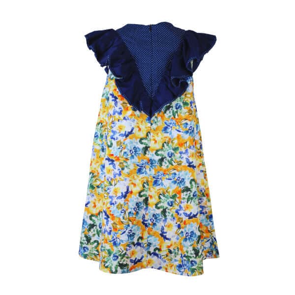 MULTICOLOUR POLKA DOT FLORAL A-LINE DRESS