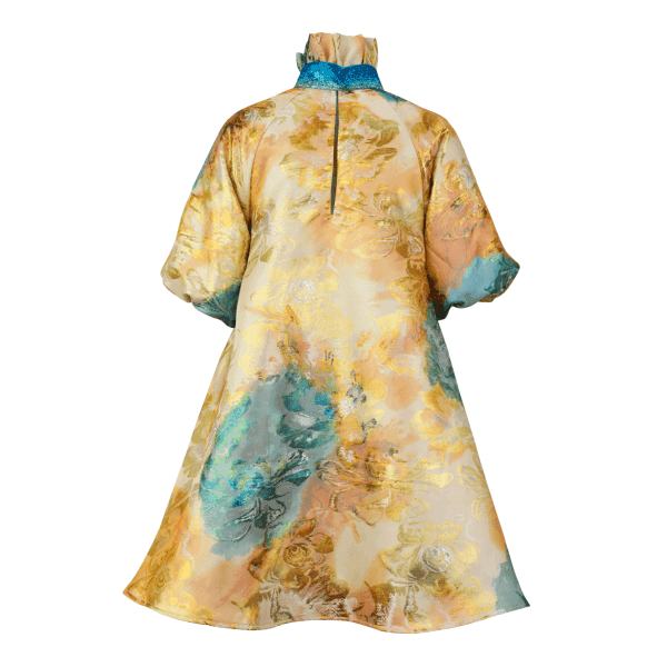 GOLD MULTICOLOUR DAMASK SWING DRESS