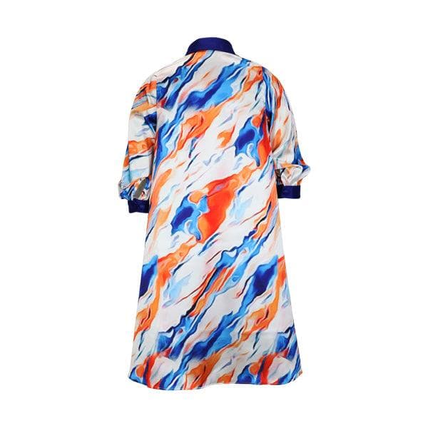 ORANGE AND BLUE SILK MAXI DRESS WITH SCARF