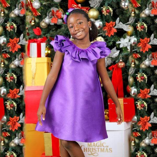 PURPLE MIKADO DRESS WITH HAIRBOW