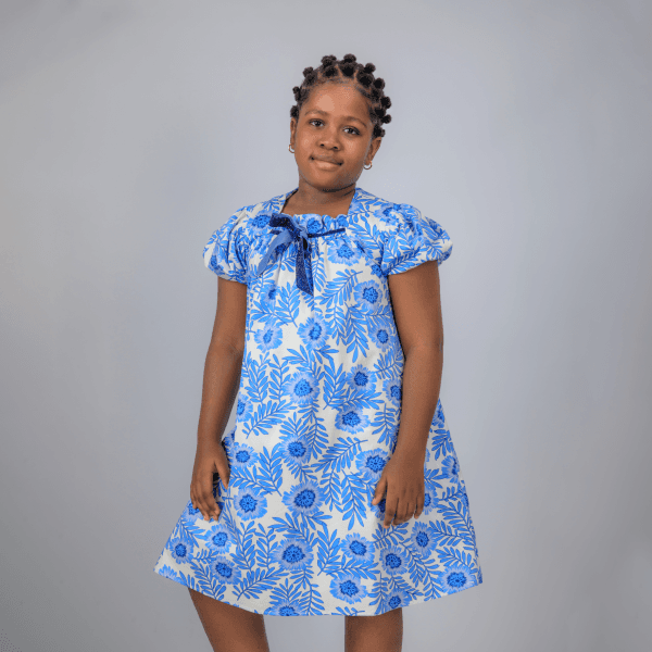 BLUE & WHITE FLORAL A-LINE DRESS
