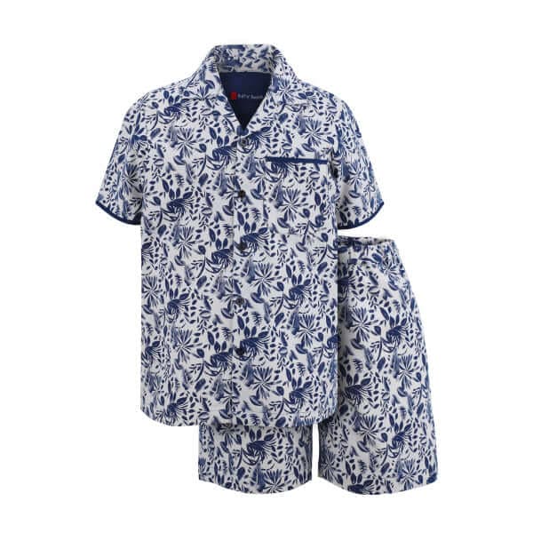 NAVY BLUE S/S CUBAN COLLAR SHORT SET