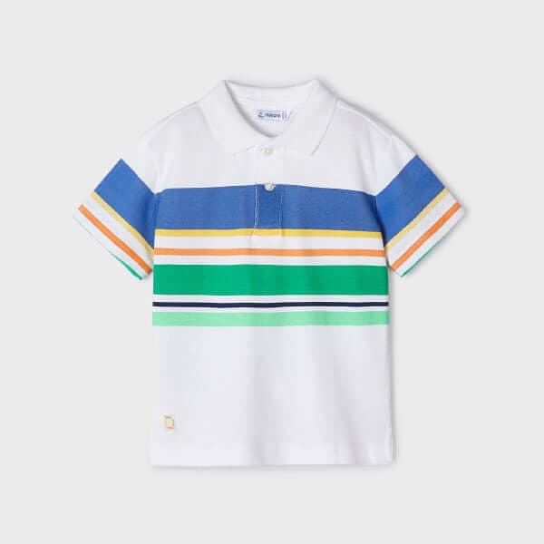 WHITE & MULTICOLOUR STRIPED S/S POLO