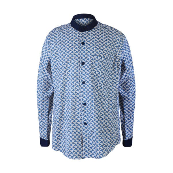 NAVY BLUE NEHRU COLLAR FLORAL L/S SHIRT