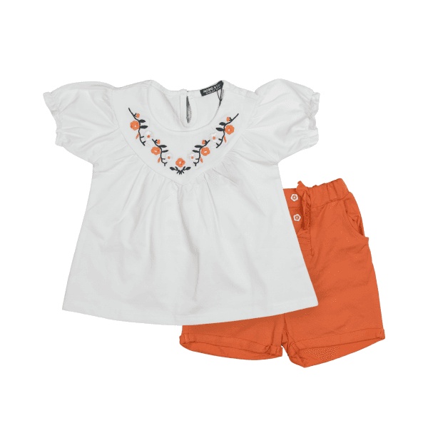 WHITE AND BROWN S/S BLOUSE SET