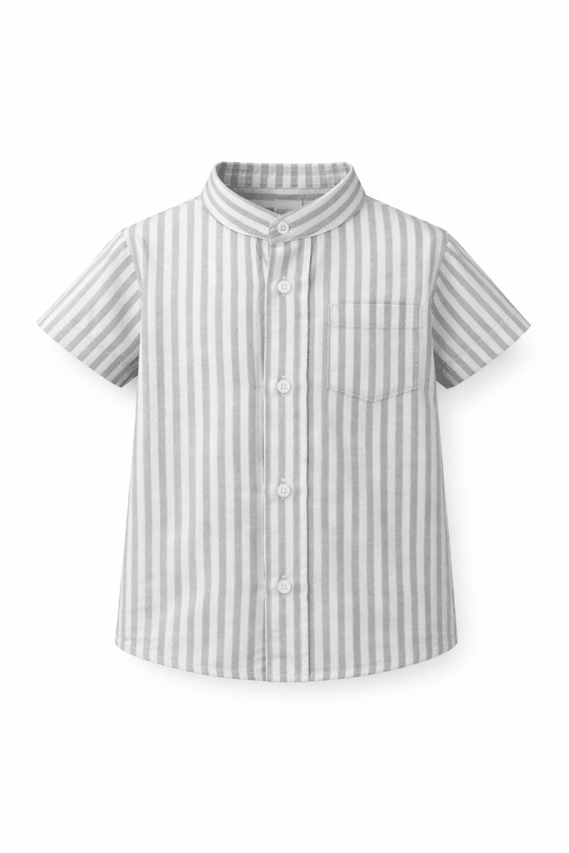 GREY & WHITE STRIPE LINEN NEHRU COLLAR SHIRT