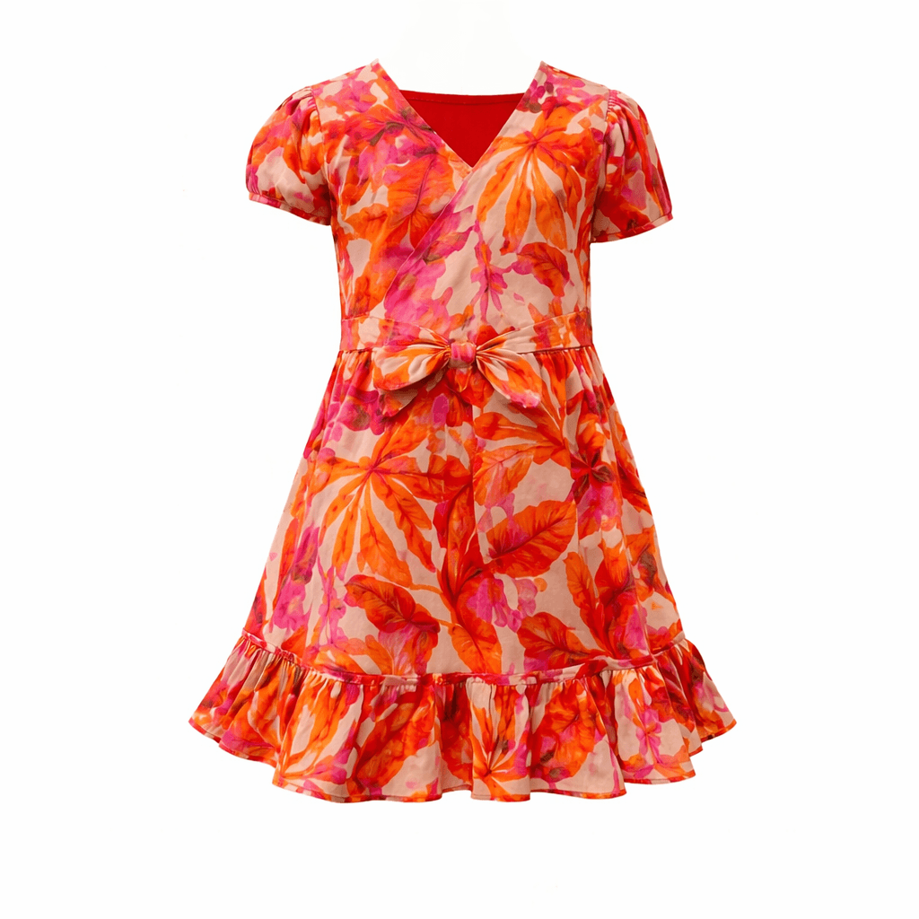 RED, PINK & CREAM ABSTRACT FLORAL SILK A-LINE SET