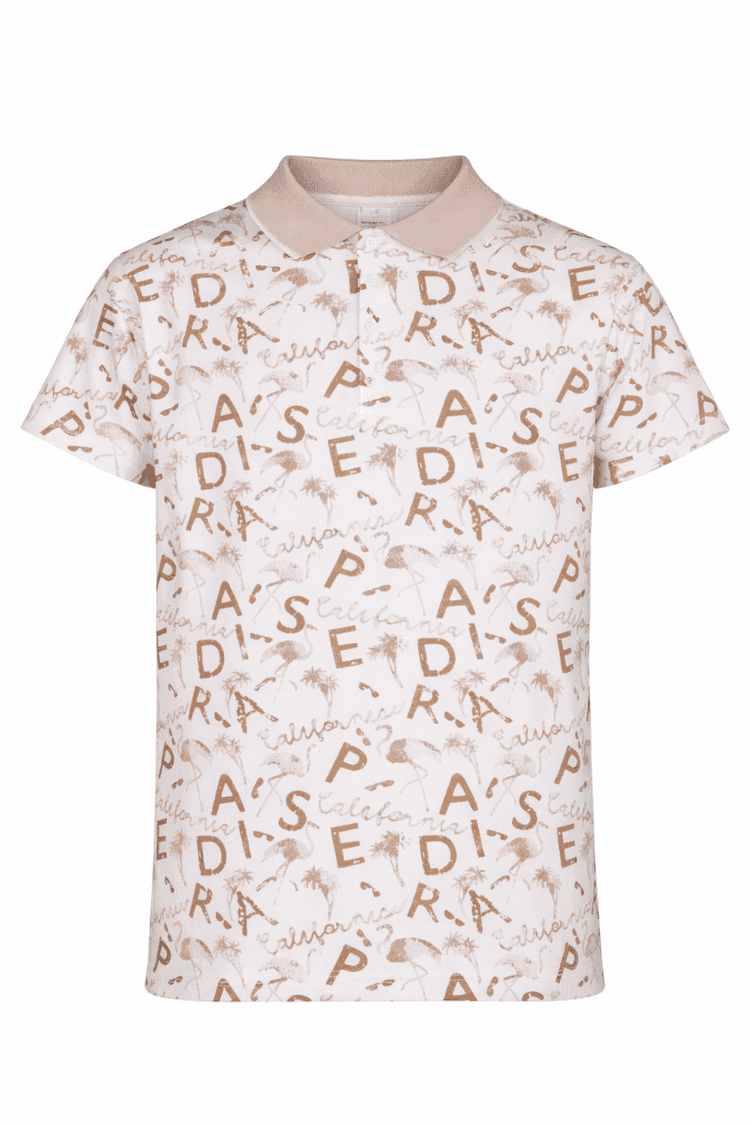 WHITE AND BROWN S/S POLO TSHIRT