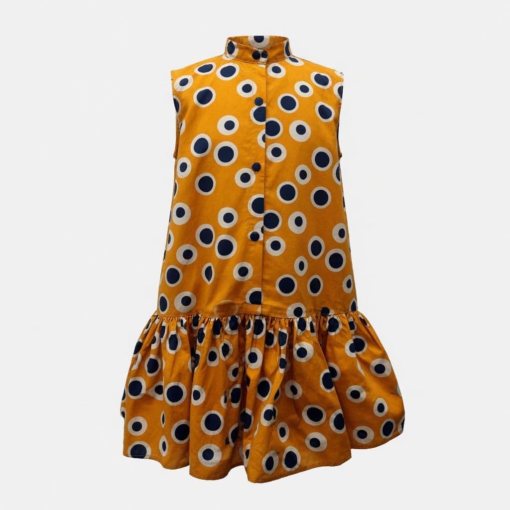 RUSTY YELLOW POLKA DOT A-LINE DRESS