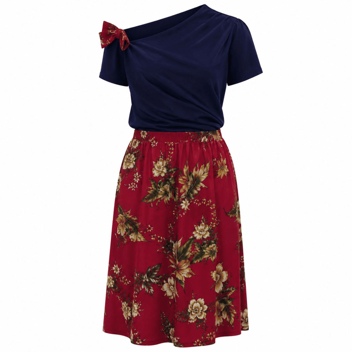 NAVY BLOUSE AND BUTTEFLY ANKARA SKIRT SET