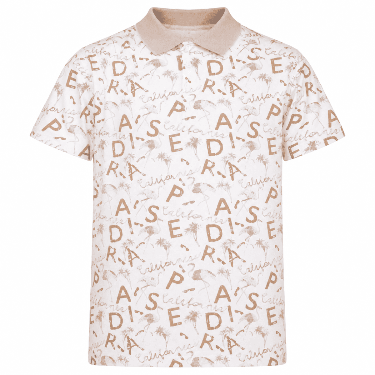 WHITE AND BROWN S/S POLO TSHIRT