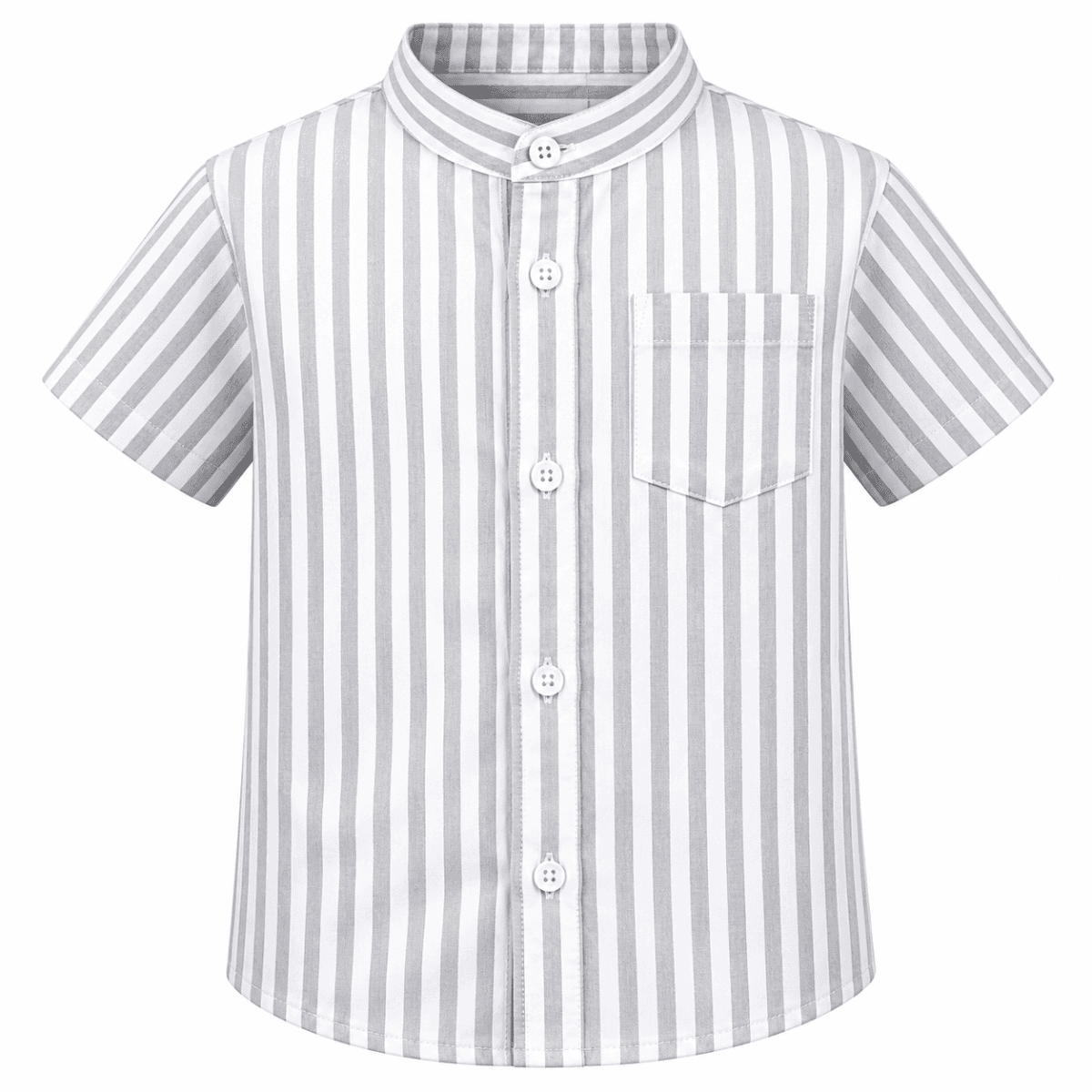 GREY & WHITE STRIPE LINEN NEHRU COLLAR SHIRT