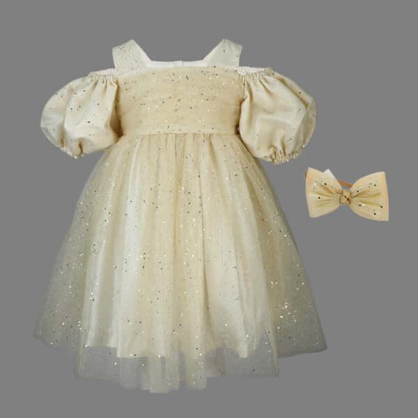 GOLD TULLE DRESS WITH HAIR BOW