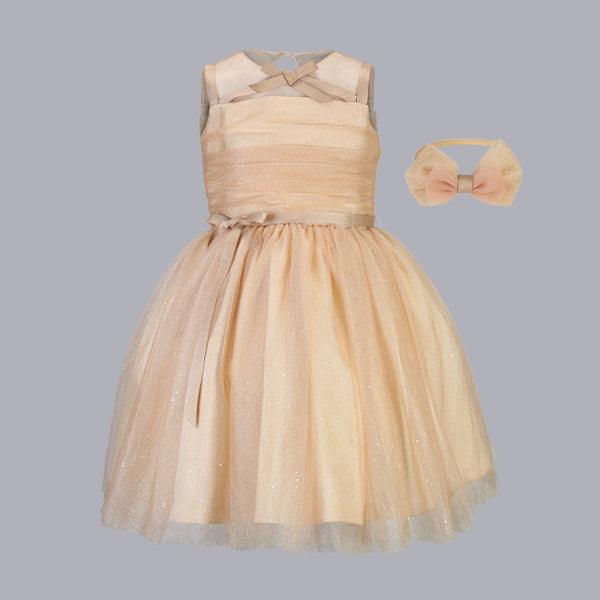 GOLD MIKADO DRESS WITH HAIRBOW
