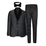 BLACK AND GREY DAMASK 3 PIECE SUIT WITH BOW-TIE - ruffntumblekids