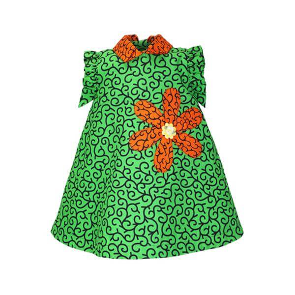 GREEN ANKARA DRESS WITH HAIR BOW - ruffntumblekids