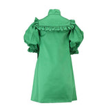 GREEN A-LINE DRESS WITH PATCH POCKET - ruffntumblekids