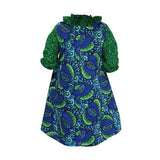 MOM'S GREEN AND BLUE ANKARA DRESS WITH SCARF FOR GIRLS - ruffntumblekids