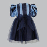 BLUE DAMASK DRESS WITH HAIRBOW - ruffntumblekids