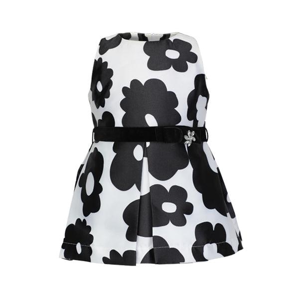 GIRLS BLACK AND WHITE MIKADO DRESS WITH HAIRBOW