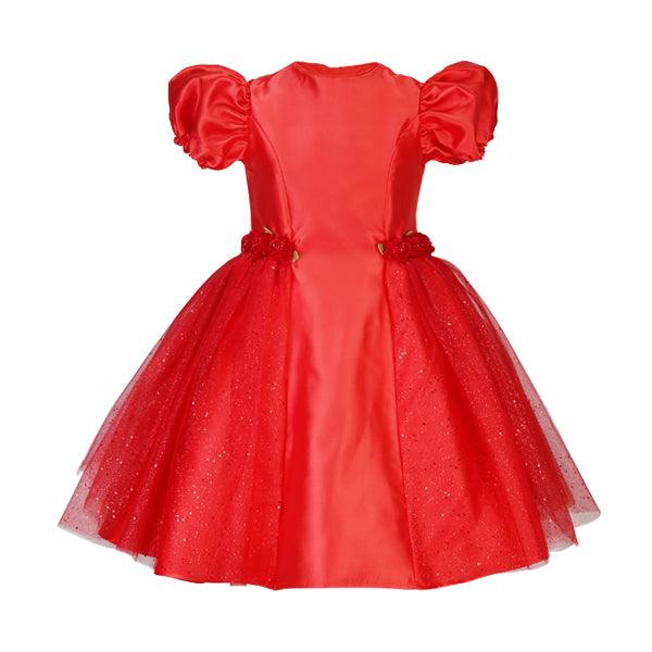 RED MIKADO DRESS WITH HAIR BOW FOR GIRLS