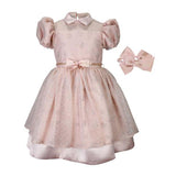 GIRLS PINK MIKADO DRESS WITH HAIR BOW