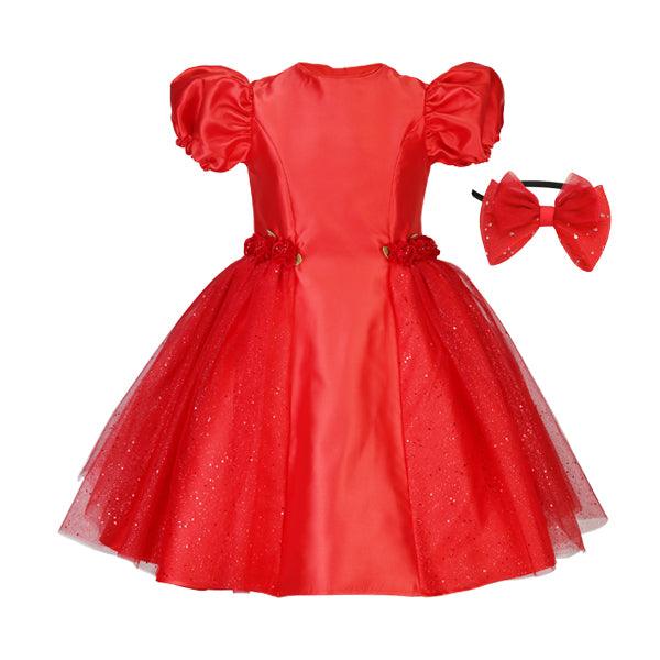 RED MIKADO DRESS WITH HAIR BOW FOR GIRLS